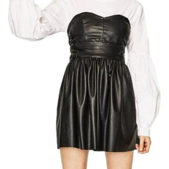 Zara | Dresses | Zara Faux Leather Strapless Dress | Poshmark